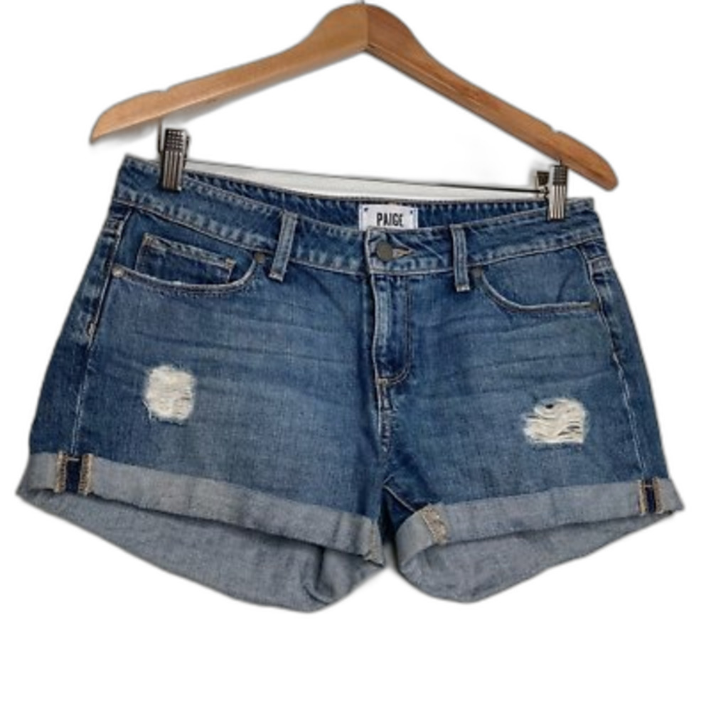 Paige Womens Jimmy Jimmy Jean Shorts Blue Distressed Medium Wash Cuffed Hem 26